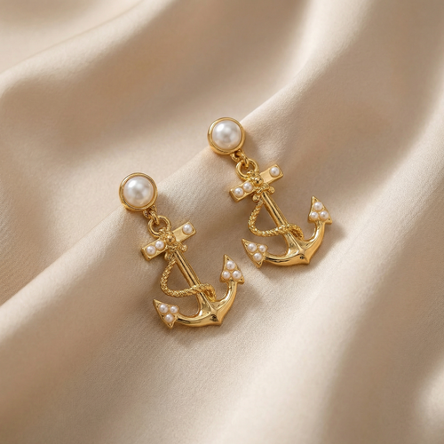 Pearl Anchor Earrings